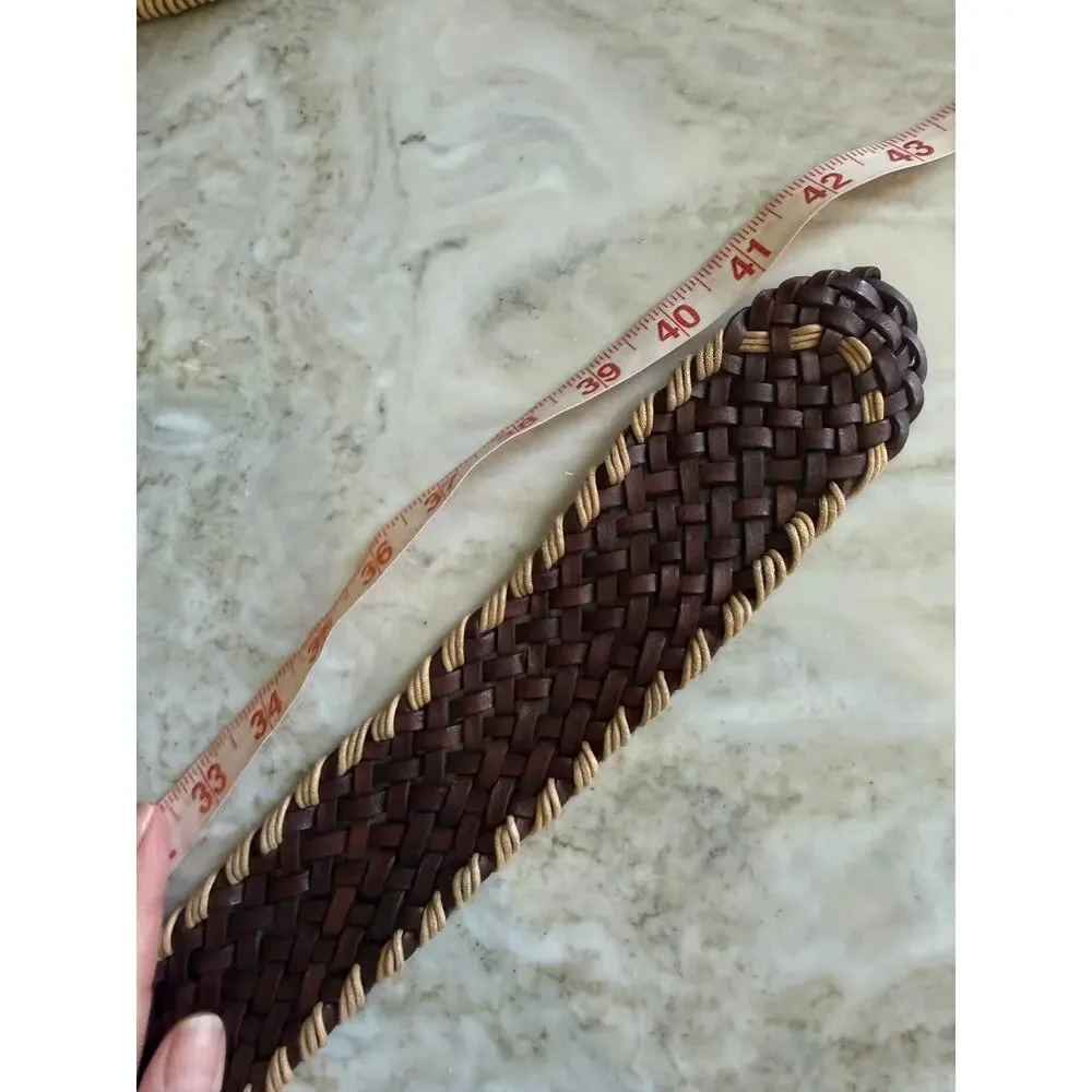 Le Chateau Braided Wide Leather Statement Belt Chocolate Brown M